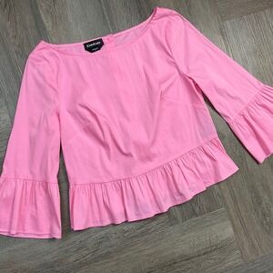 Bebe Top Womens Extra Small Pink Ruffle Trim Bell Sleeve Y2K 2000's‎ Barbiecore
